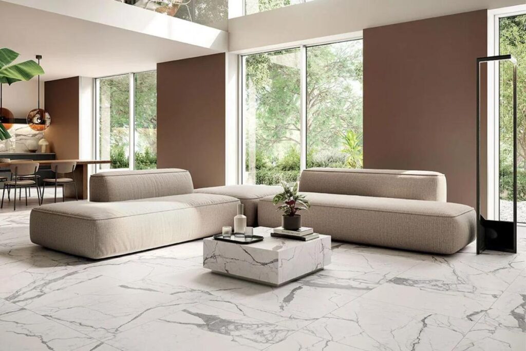 أرضيات الفينيل باللون الرمادي والأبيض